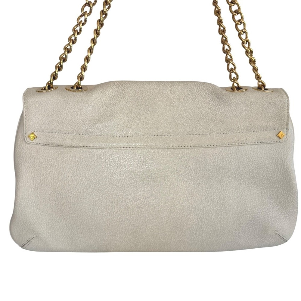 MCM White Pebbled Leather Flap Bag Gold Chain Shoulder Purse Kiss Lock - Picture 5 of 12